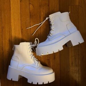 Boots White Platform Lace-Up Combat Boots